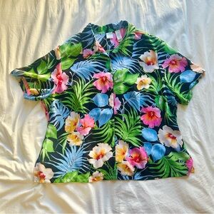 Emma James Vintage Plus Size Floral Sheer Button Up